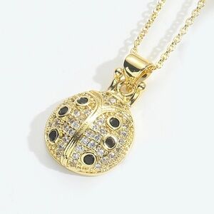 18K Gold Ladybug Bug Bohemian Pave Diamond Inlay Minimalist Necklace No Fade